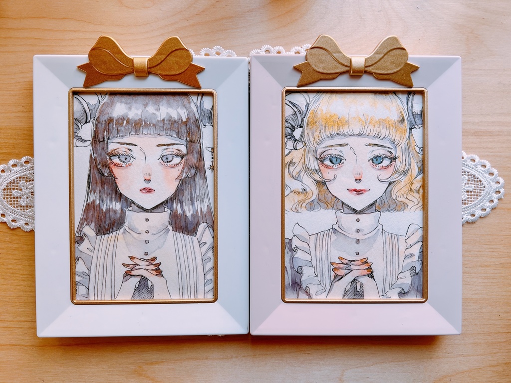 『少女たちの祈り』アナログ原画(額縁付き)2種