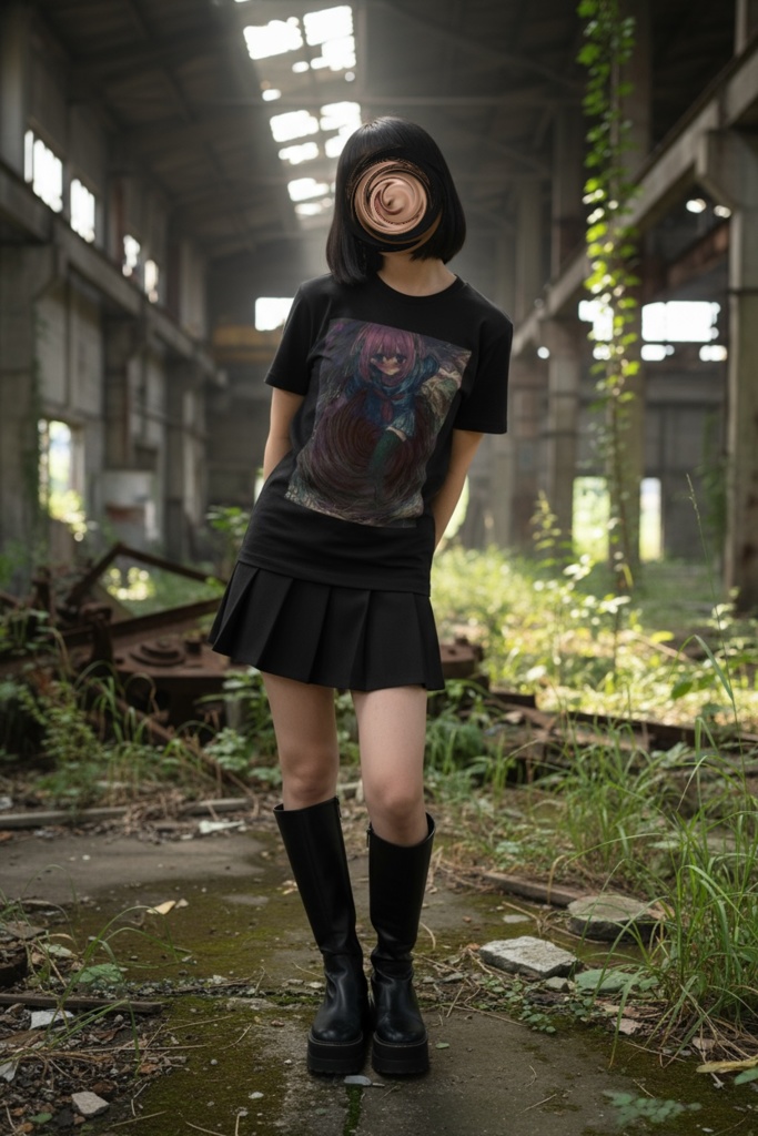 【佐藤腐敗】沈む少女の渦 Tシャツ ブラック