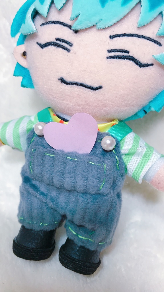 【12cmぬい衣装】ポケット付きサロペット、ストライプシャツ