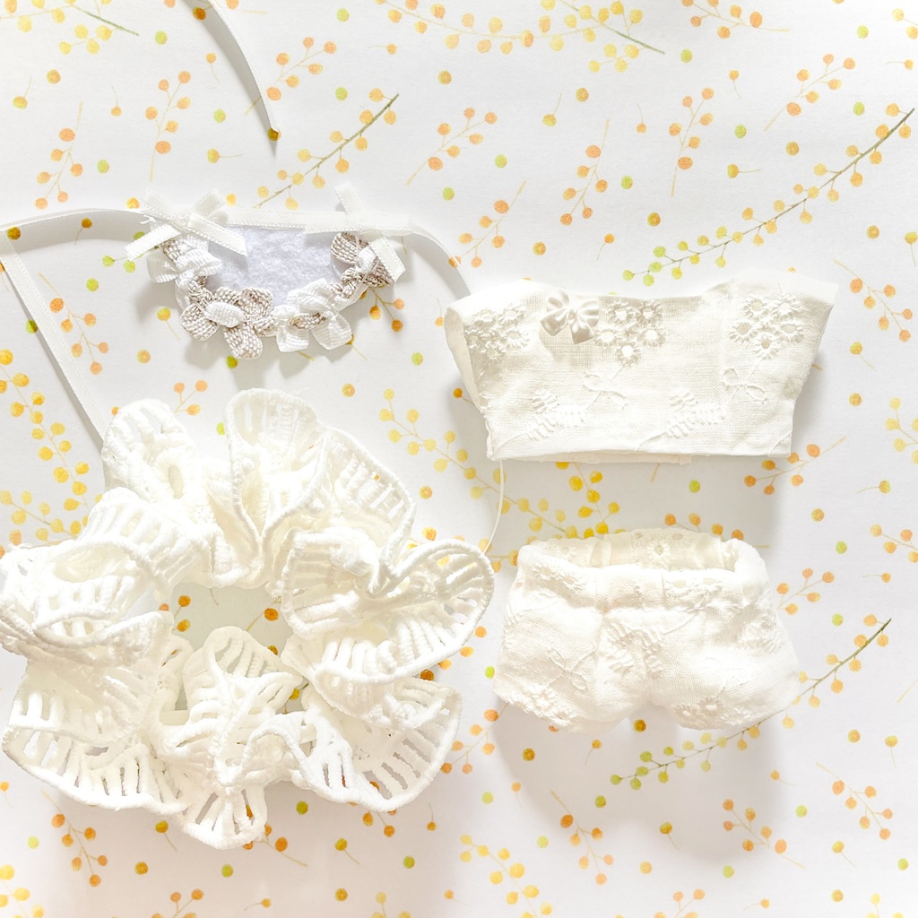 ぬい服4点セット ホワイトレース にじぱぺっと 12cmぬい 11cmぬい