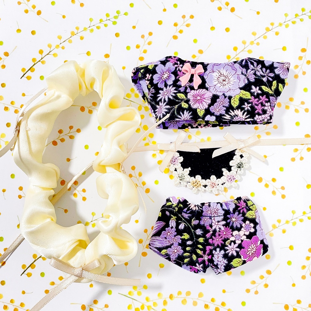 ぬい服4点セット フラワー黒 12cm 11cm にじぱぺっと