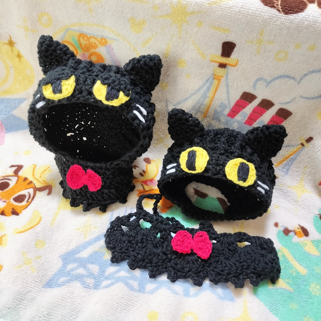 黒猫風ポンチョ・帽子とケープ