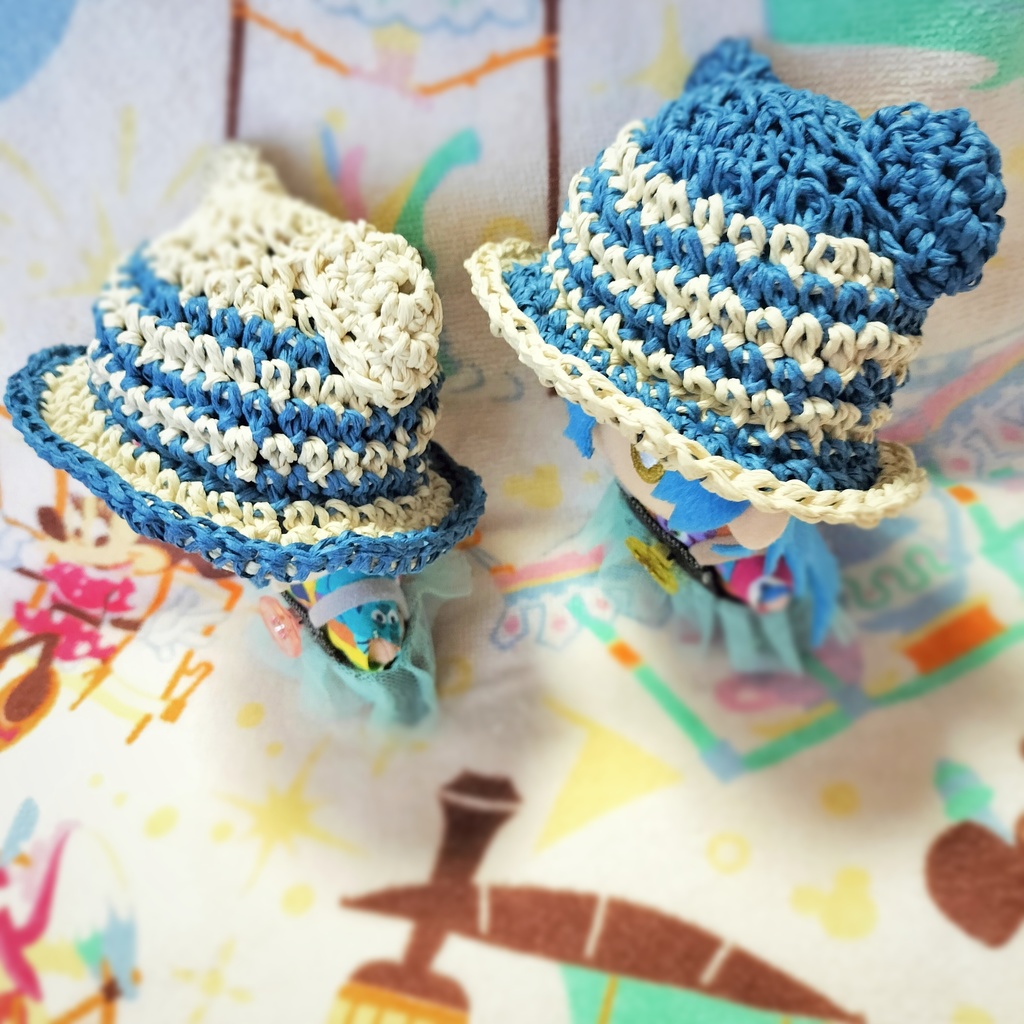 波ボーダーのくま耳麦わら帽子