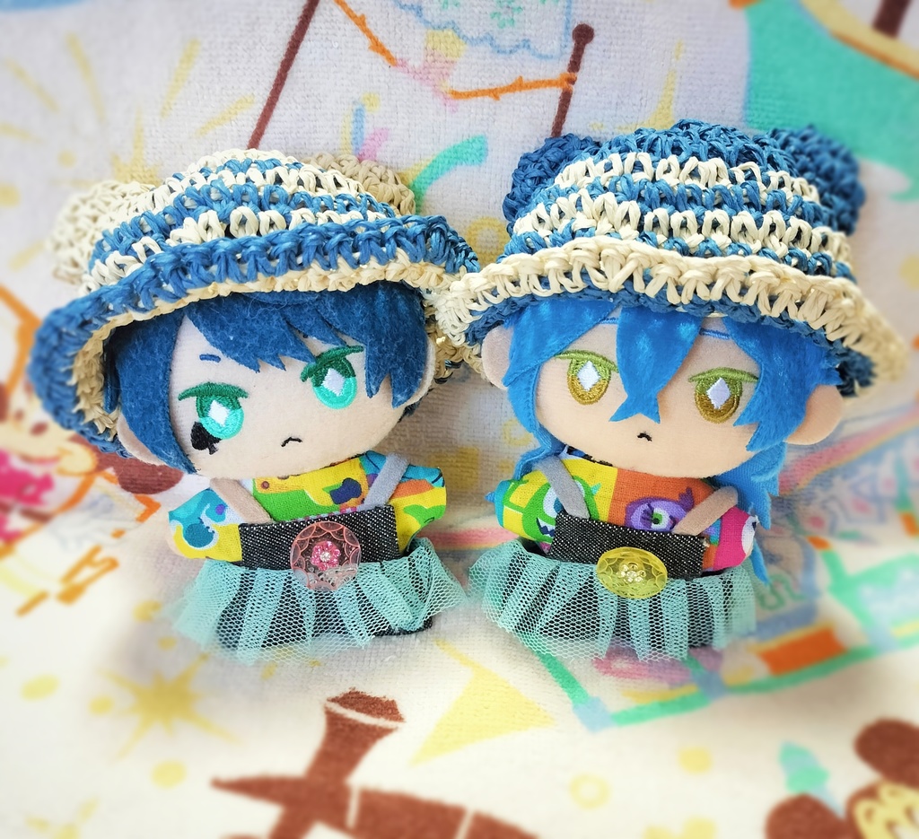 波ボーダーのくま耳麦わら帽子