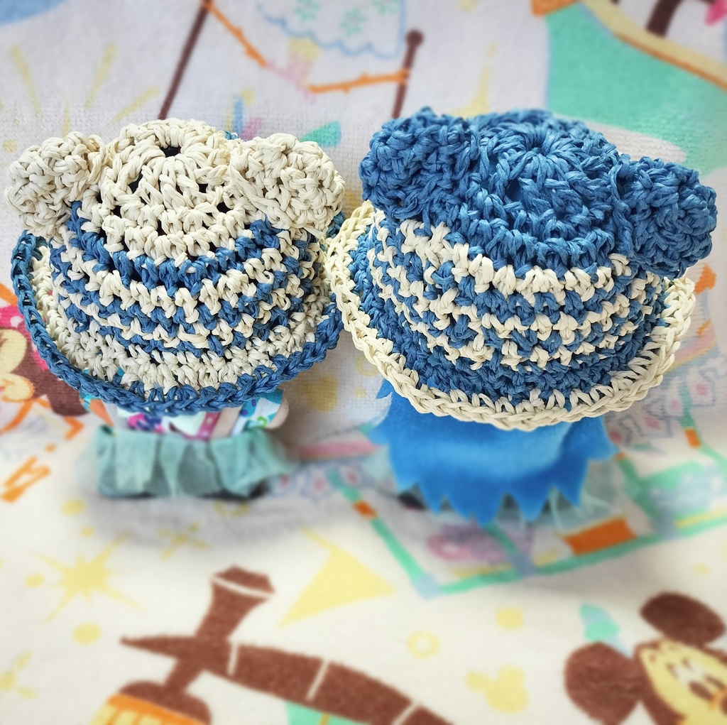 波ボーダーのくま耳麦わら帽子