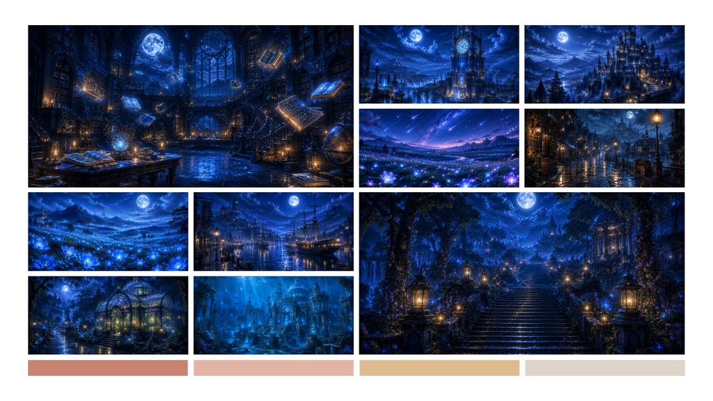 幻想の森シリーズ Vol.1 ― 月夜と魔法の幻想風景 32枚セット ―