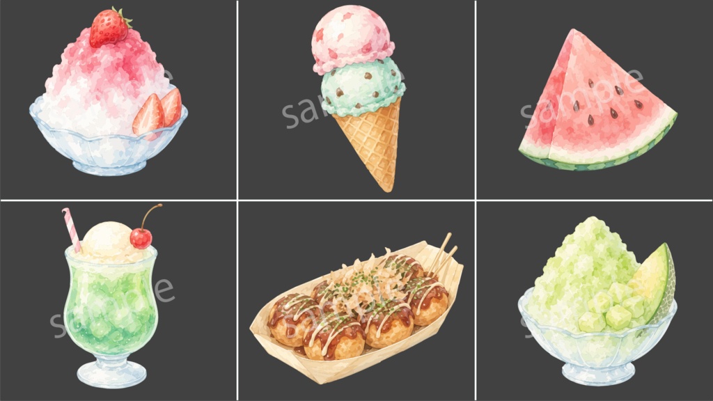 【配信素材】水彩夏小物セット 54素材|透過PNG|OBS対応|夏配信向け