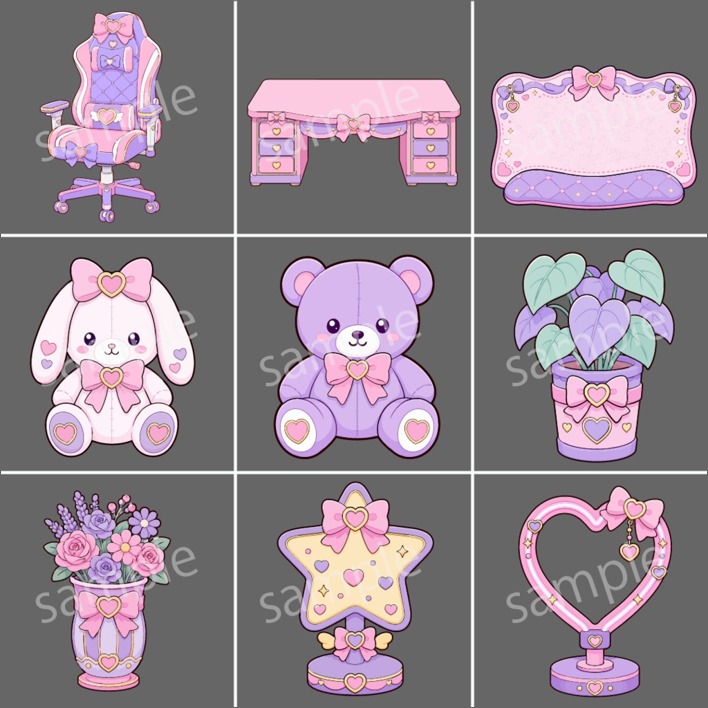 ゆめかわ配信ルーム素材セット【透過PNG21種】