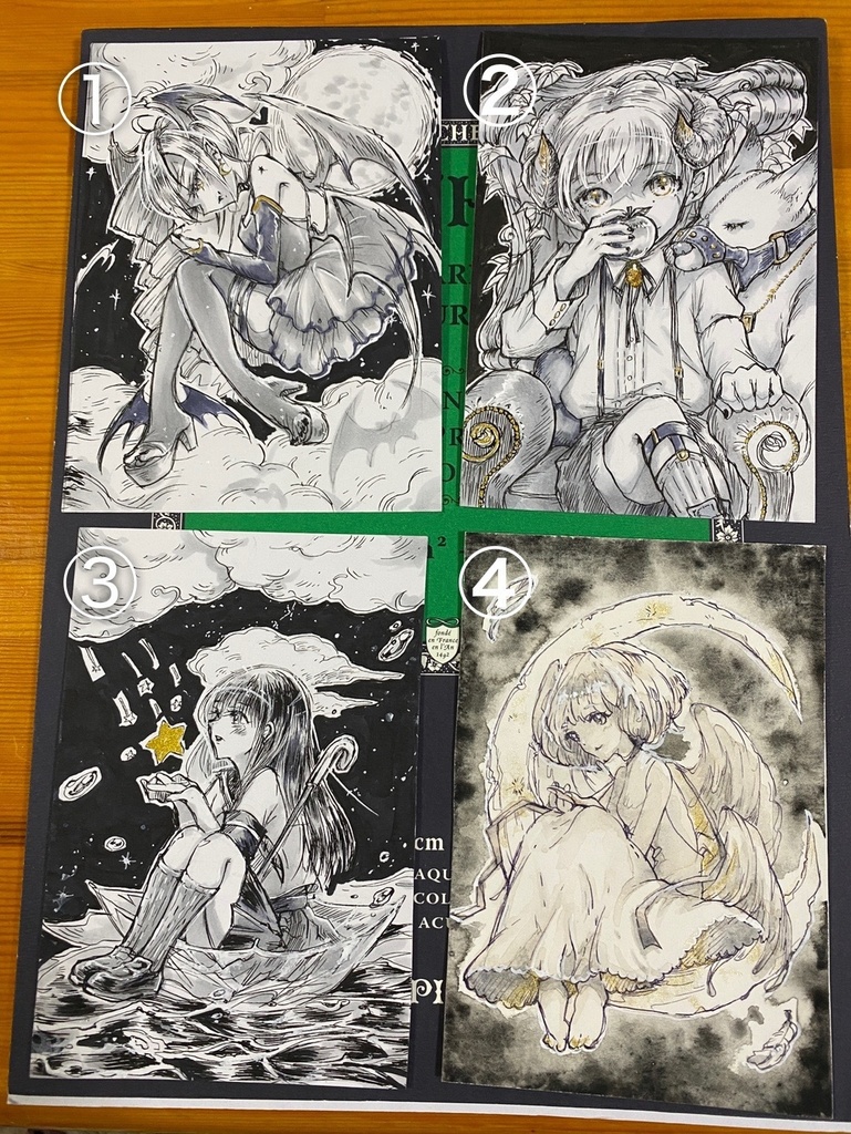 原画 モノクロドローイング4種