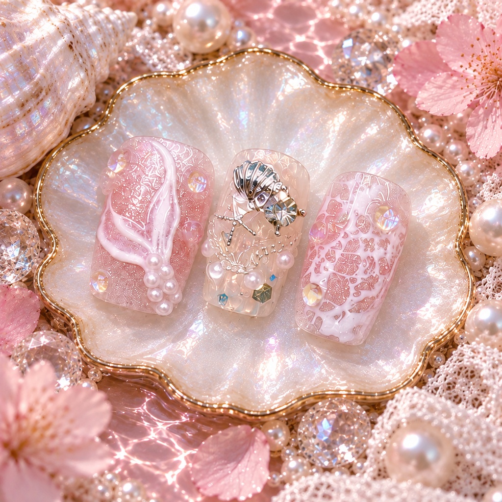 桜貝の人魚姫 ネイルチップ|ピンク・マーメイド・シェル