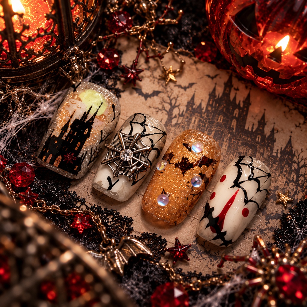 魔夜の蜘蛛祭 ネイルチップ|ハロウィン・スパイダー・ゴシック