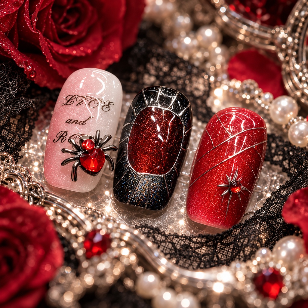 紅薔薇の蜘蛛姫 ネイルチップ|ローズ・スパイダー・ゴシック