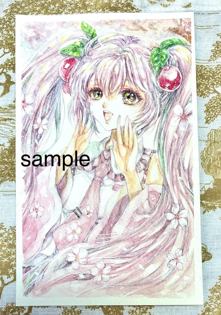 絵画。原画手描き【森の茂みを楽しく走る2匹の白い猫】 - 美術品