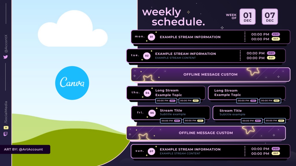 Starry Sky|【週間予定素材】 ・週間スケジュール素材 【Vtuberさん・配信者さん向け】(PSD / Figma / Canva対応)