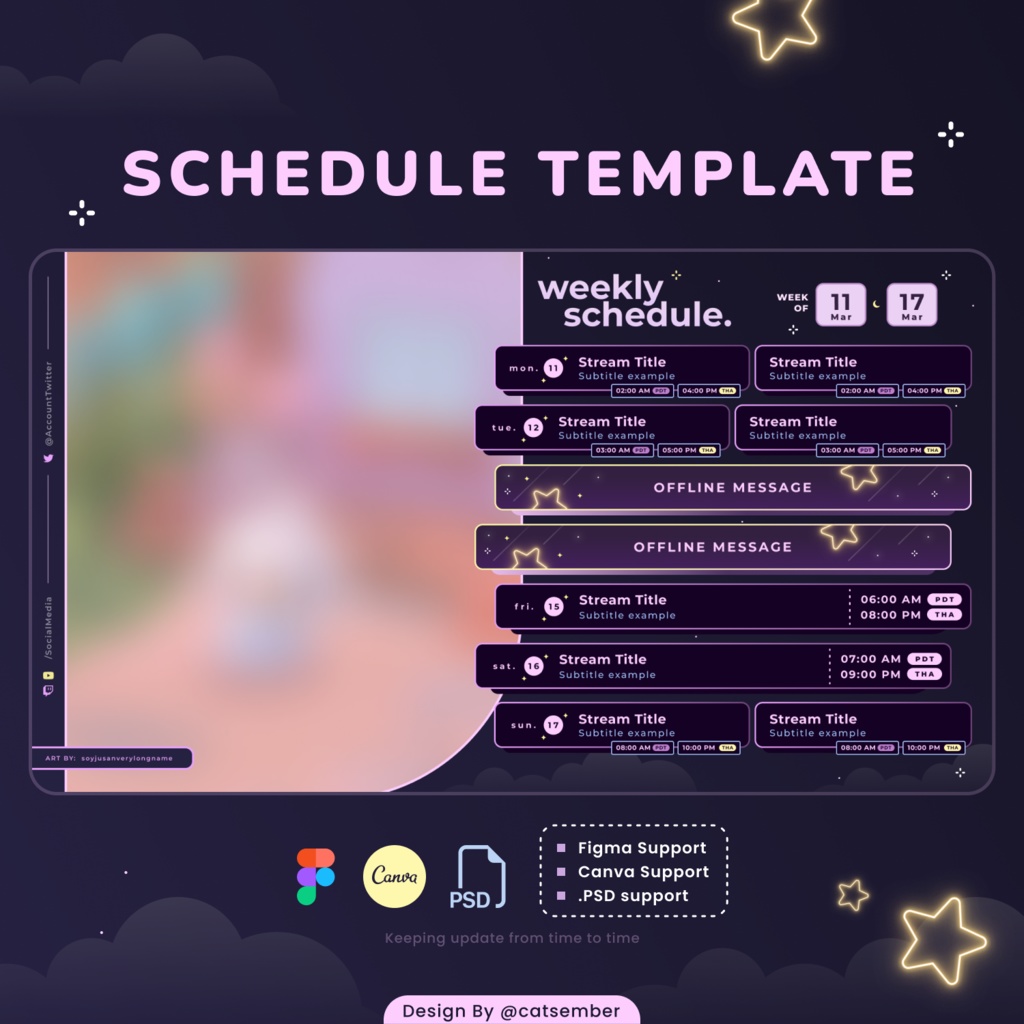 Starry Sky｜【週間予定素材】 ・週間スケジュール素材 【Vtuberさん・配信者さん向け】（PSD / Figma / Canva対応）