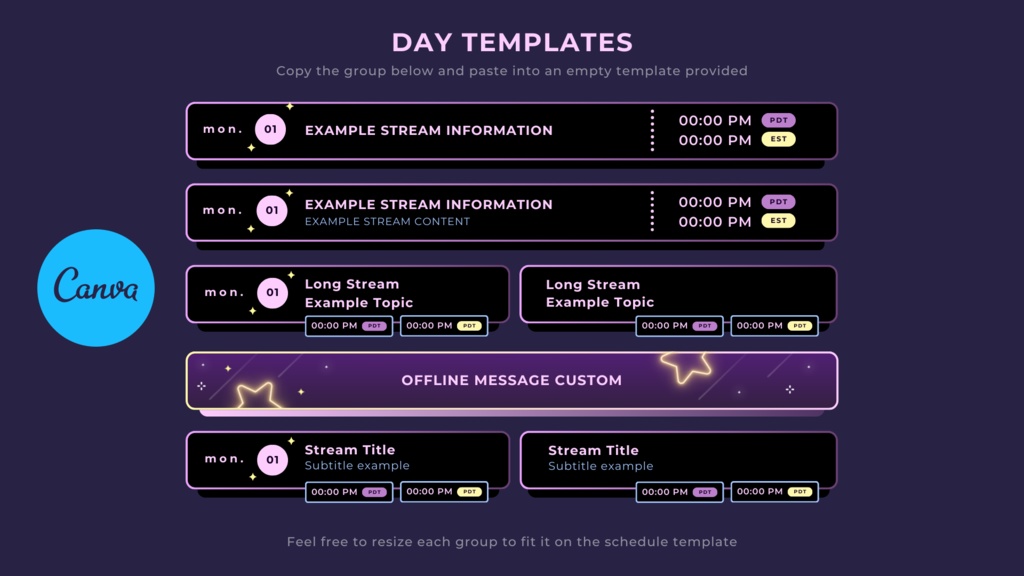 Starry Sky|【週間予定素材】 ・週間スケジュール素材 【Vtuberさん・配信者さん向け】(PSD / Figma / Canva対応)
