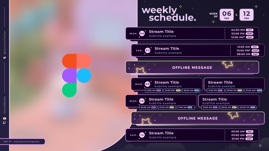 Starry Sky|【週間予定素材】 ・週間スケジュール素材 【Vtuberさん・配信者さん向け】(PSD / Figma / Canva対応)
