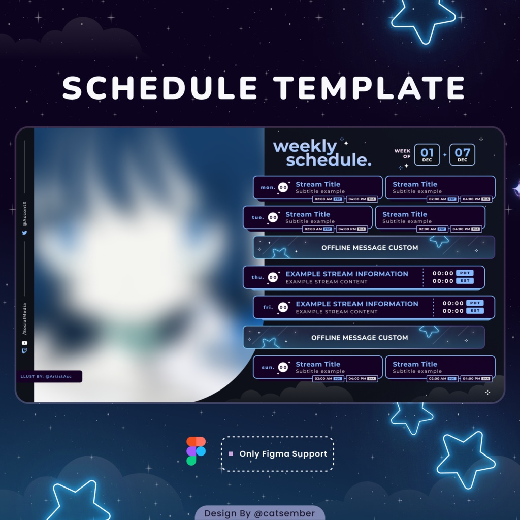 Starry Sky (Blue Edition)|【週間予定素材】 ・週間スケジュール素材 【Vtuberさん・配信者さん向け】( Figma 対応)