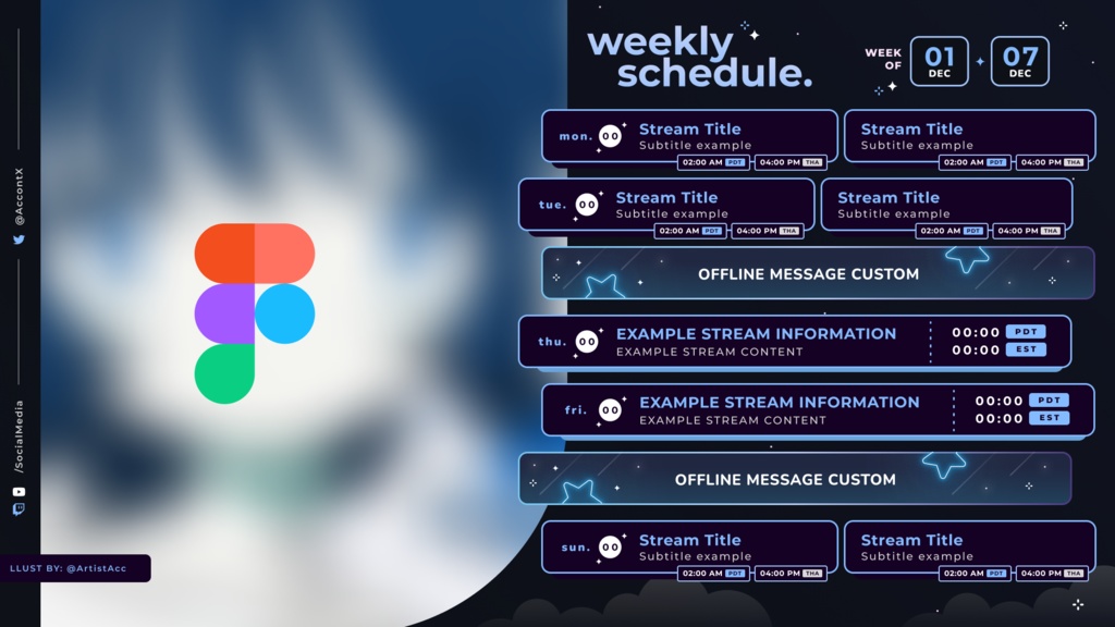 Starry Sky (Blue Edition)|【週間予定素材】 ・週間スケジュール素材 【Vtuberさん・配信者さん向け】( Figma 対応)