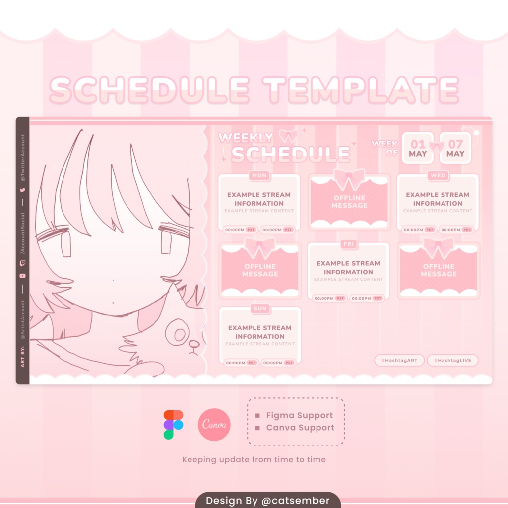 Pink Bow|【週間予定素材】 ・週間スケジュール素材 【Vtuberさん・配信者さん向け】(Figma / Canva対応)