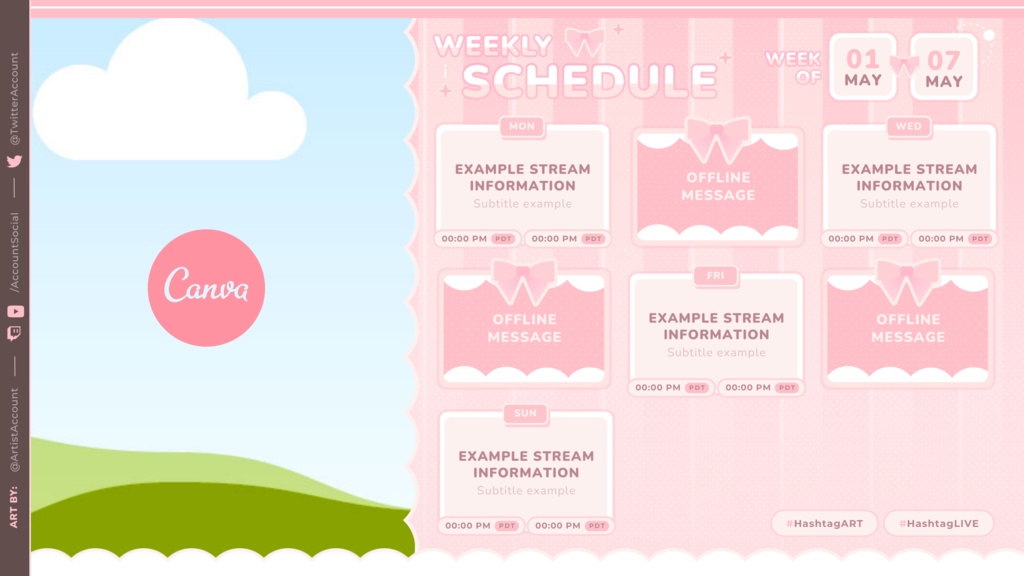 Pink Bow|【週間予定素材】 ・週間スケジュール素材 【Vtuberさん・配信者さん向け】(Figma / Canva対応)