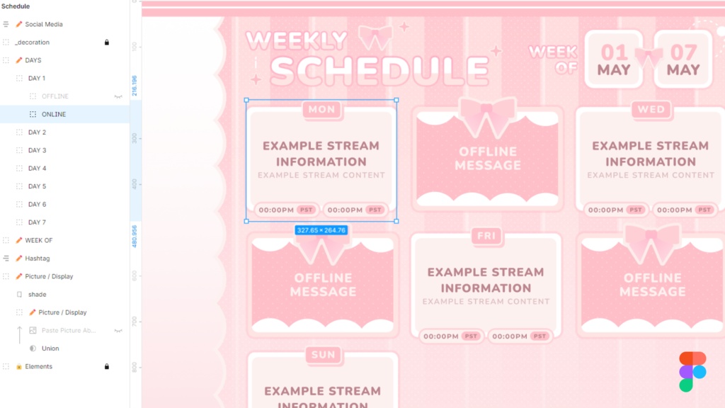 Pink Bow|【週間予定素材】 ・週間スケジュール素材 【Vtuberさん・配信者さん向け】(Figma / Canva対応)