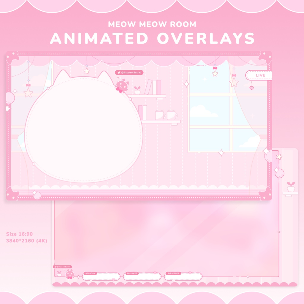 Pink Cat Caretaker | うごく配信画面 / stream overlay