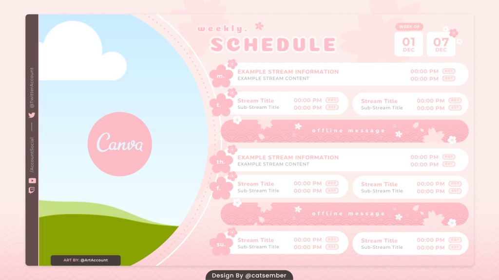 Blooming Sakura|【週間予定素材】 ・週間スケジュール素材 【Vtuberさん・配信者さん向け】(Figma / Canva対応)