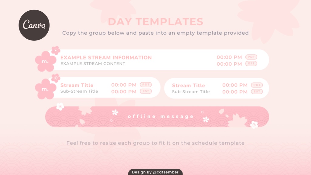 Blooming Sakura|【週間予定素材】 ・週間スケジュール素材 【Vtuberさん・配信者さん向け】(Figma / Canva対応)