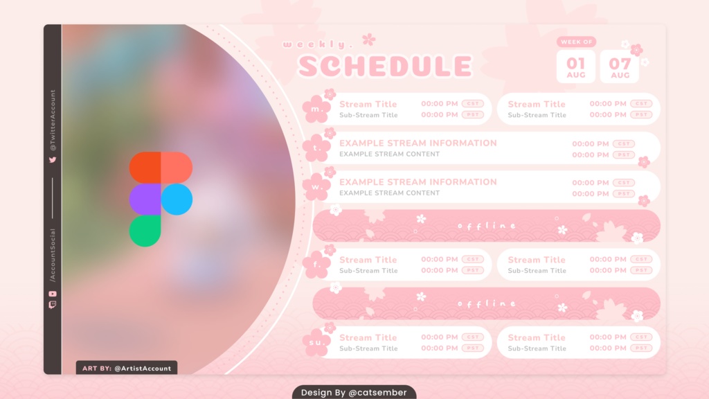 Blooming Sakura|【週間予定素材】 ・週間スケジュール素材 【Vtuberさん・配信者さん向け】(Figma / Canva対応)