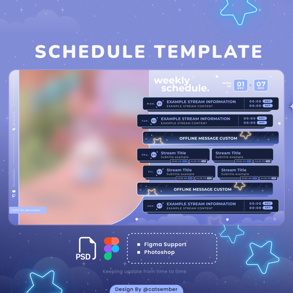 Starry Sky (BabyBlue Edition)｜【週間予定素材】 ・週間スケジュール素材 【Vtuberさん・配信者さん向け】（ Figma, PSD 対応）
