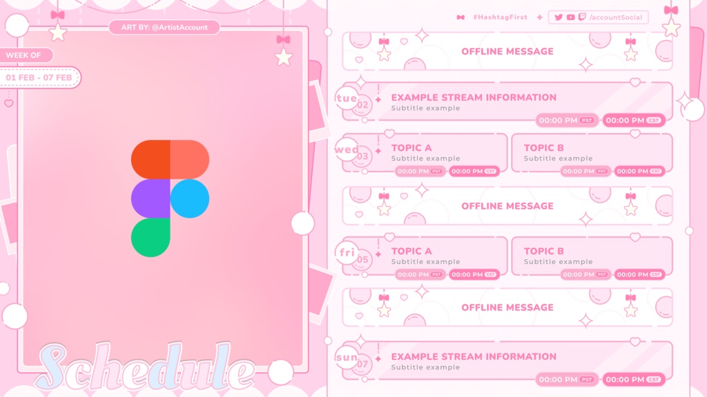 Comfy Pink|【週間予定素材】 ・週間スケジュール素材 【Vtuberさん・配信者さん向け】( Figma 対応)