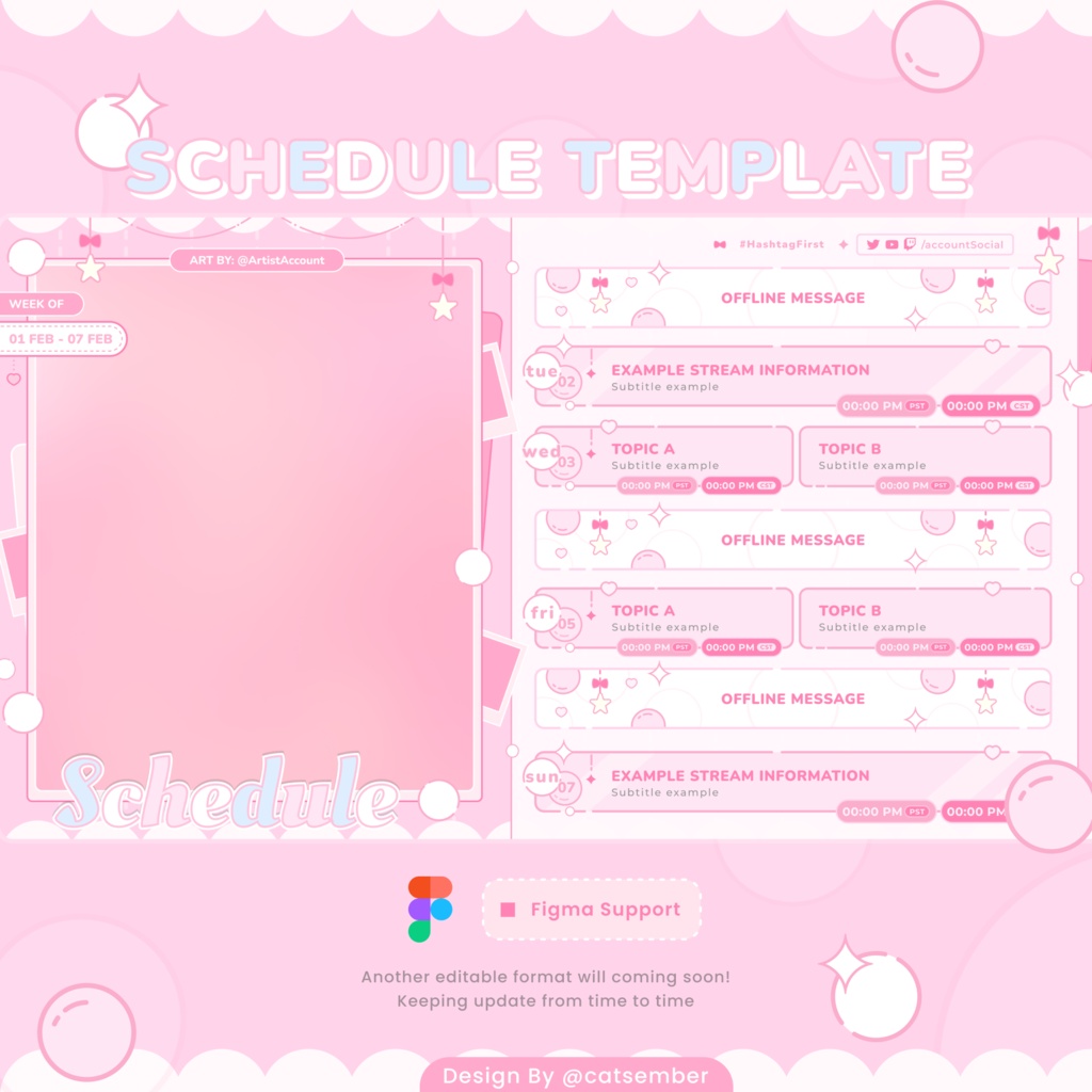 Comfy Pink|【週間予定素材】 ・週間スケジュール素材 【Vtuberさん・配信者さん向け】( Figma 対応)