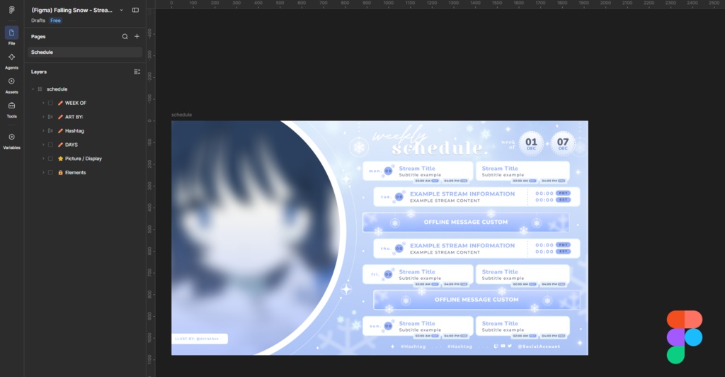 Falling Snow|【週間予定素材】 ・週間スケジュール素材 【Vtuberさん・配信者さん向け】( Figma 対応)