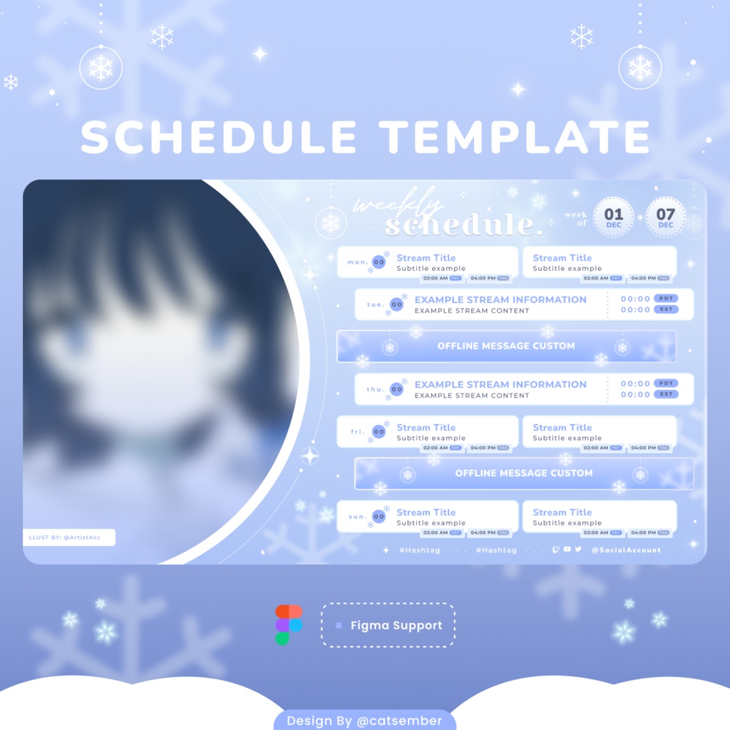 Falling Snow｜【週間予定素材】 ・週間スケジュール素材 【Vtuberさん・配信者さん向け】（ Figma 対応）