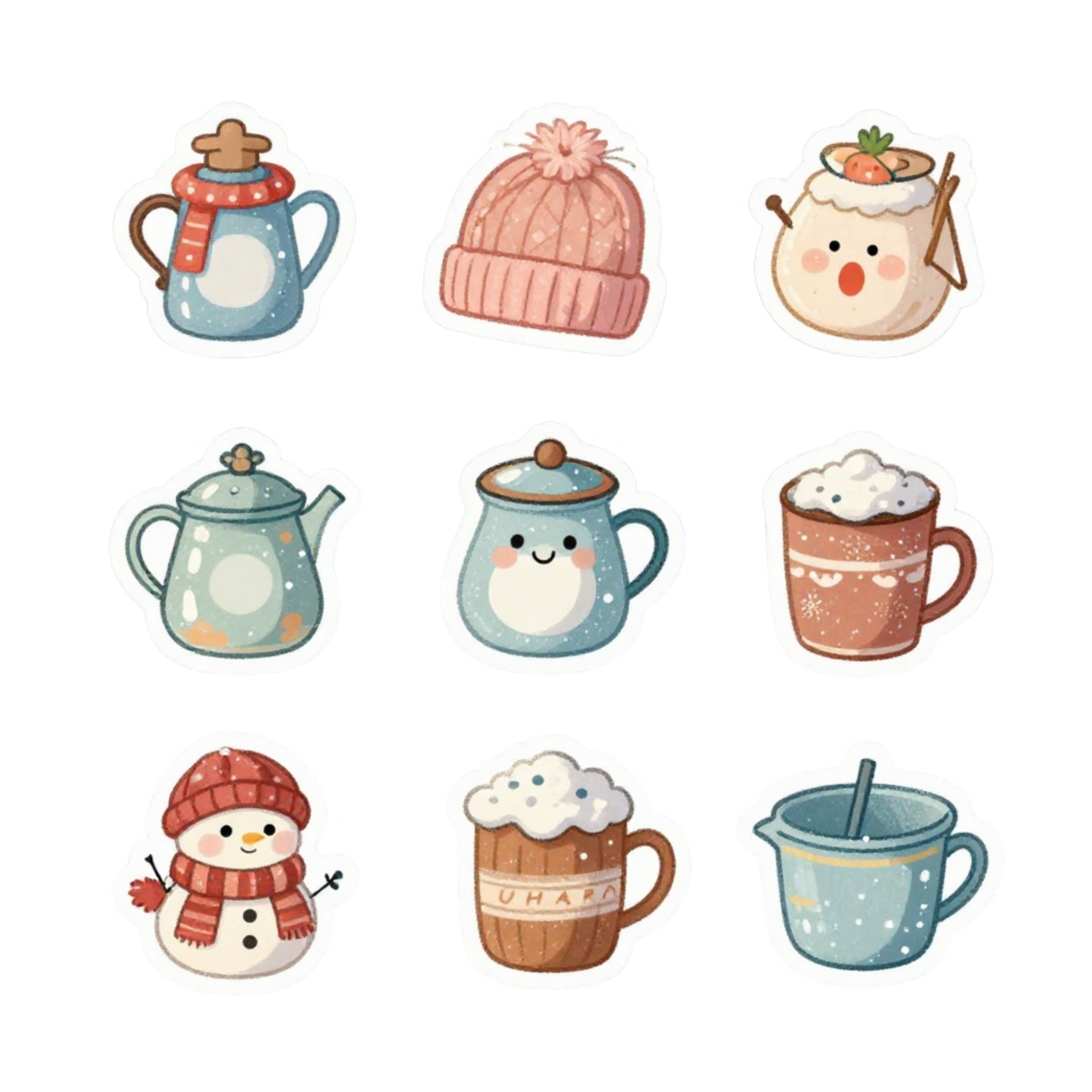 小学6年生が描いた季節のステッカー Soft Seasons Sticker Pack – Gentle Kawaii Illustrations