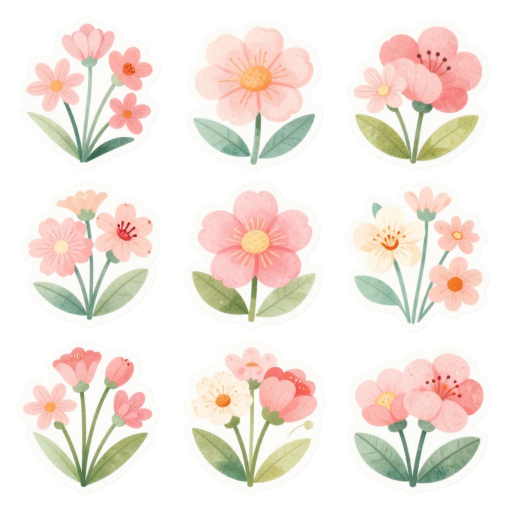 小学6年生が描いた季節のステッカー  Soft Seasons Sticker Pack – Gentle Kawaii Illustrations