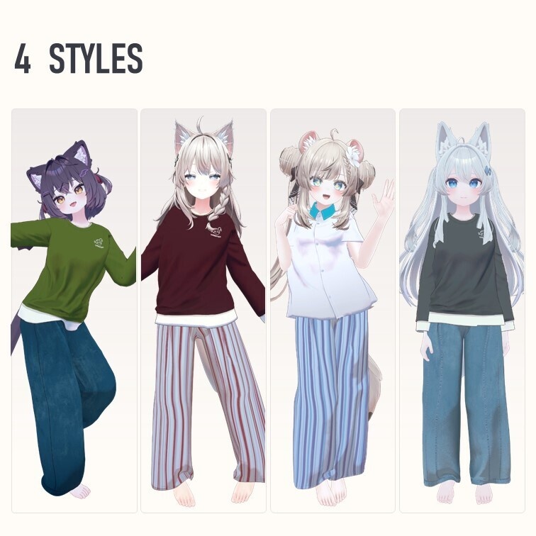 【7アバター対応 / MA対応】ウォッシュドワイドデニム (Washed Wide-leg Denim)