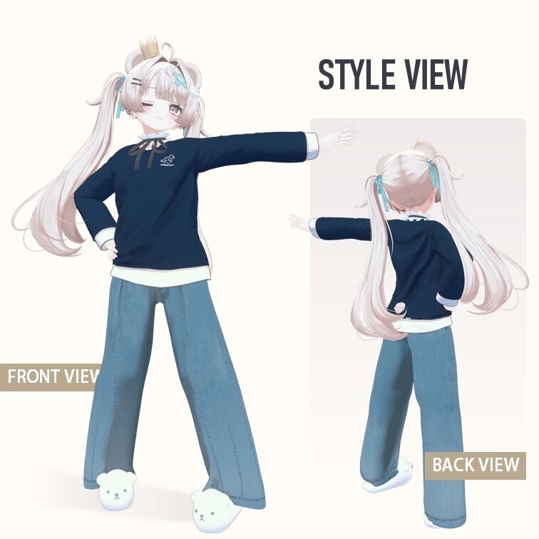 【7アバター対応 / MA対応】ウォッシュドワイドデニム (Washed Wide-leg Denim)