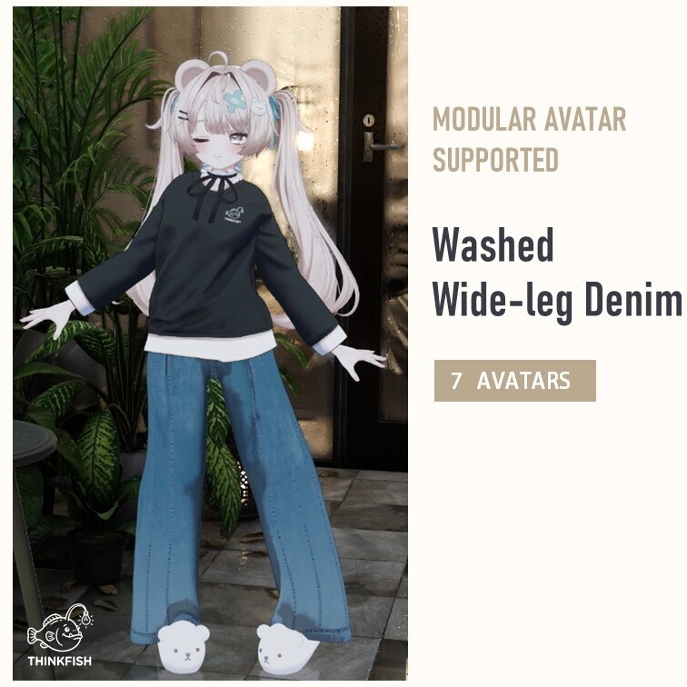【7アバター対応 / MA対応】ウォッシュドワイドデニム (Washed Wide-leg Denim)