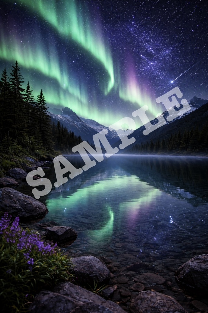 幻想の夜空と湖 スマホ壁紙セット(10枚)