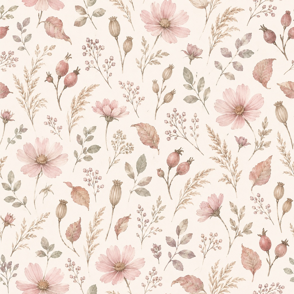 秋の草花と木の実を 描いた デジタルペーパー7種