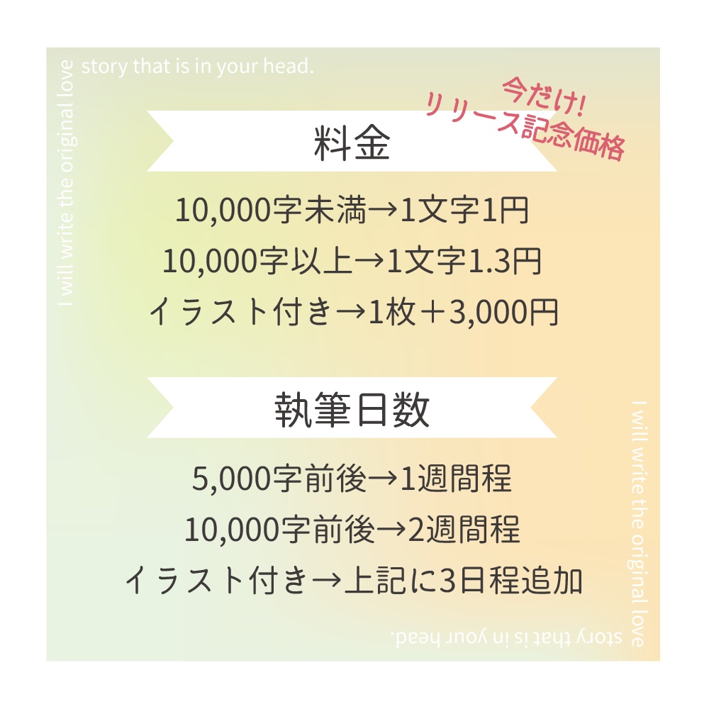 オリジナル恋愛物語を執筆します