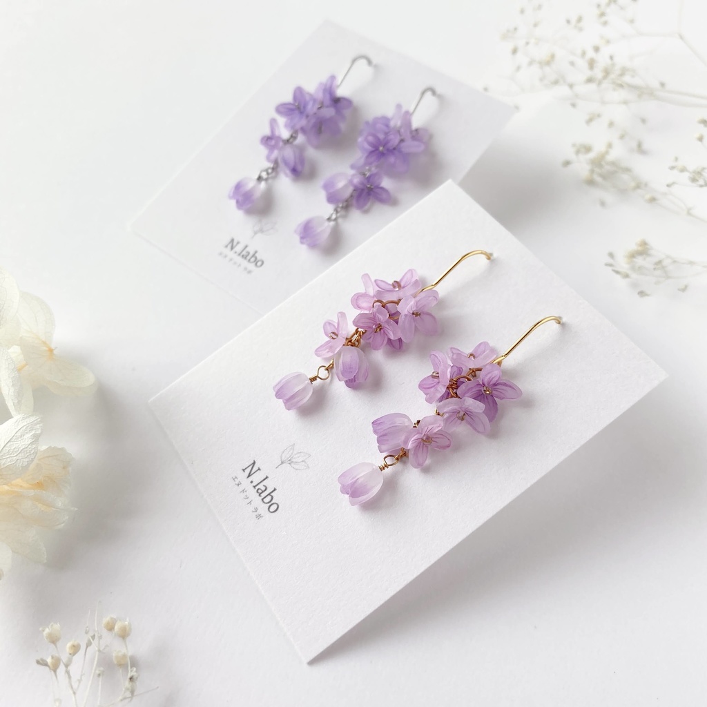 ライラック ピンク×ゴールド ピアス/イヤリング