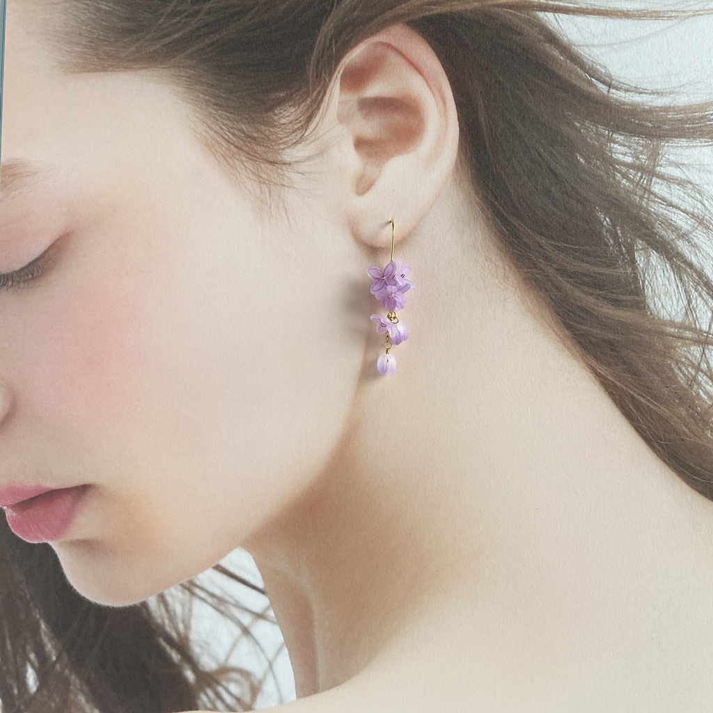 ライラック ピンク×ゴールド ピアス/イヤリング