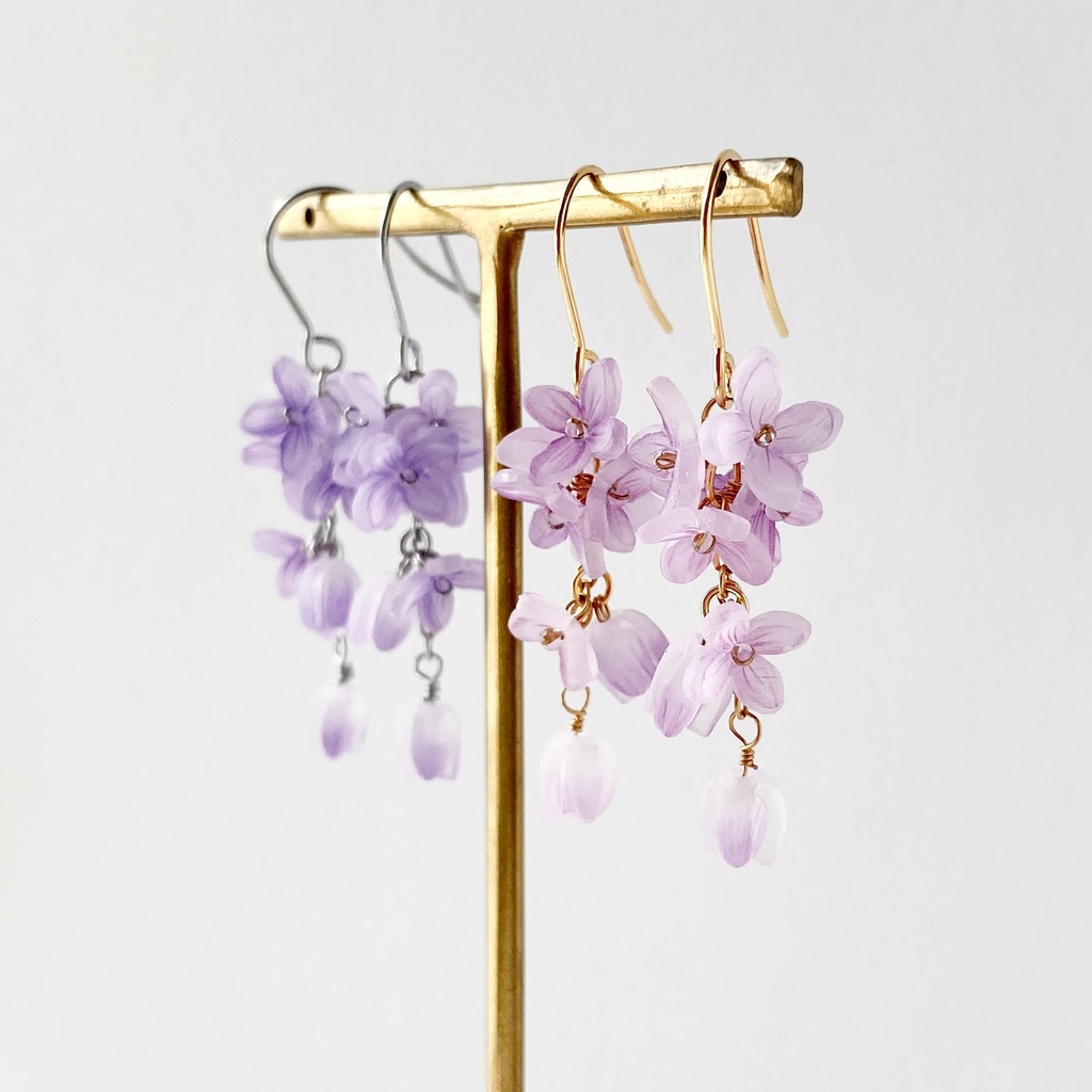 ライラック パープル×シルバー ピアス/イヤリング