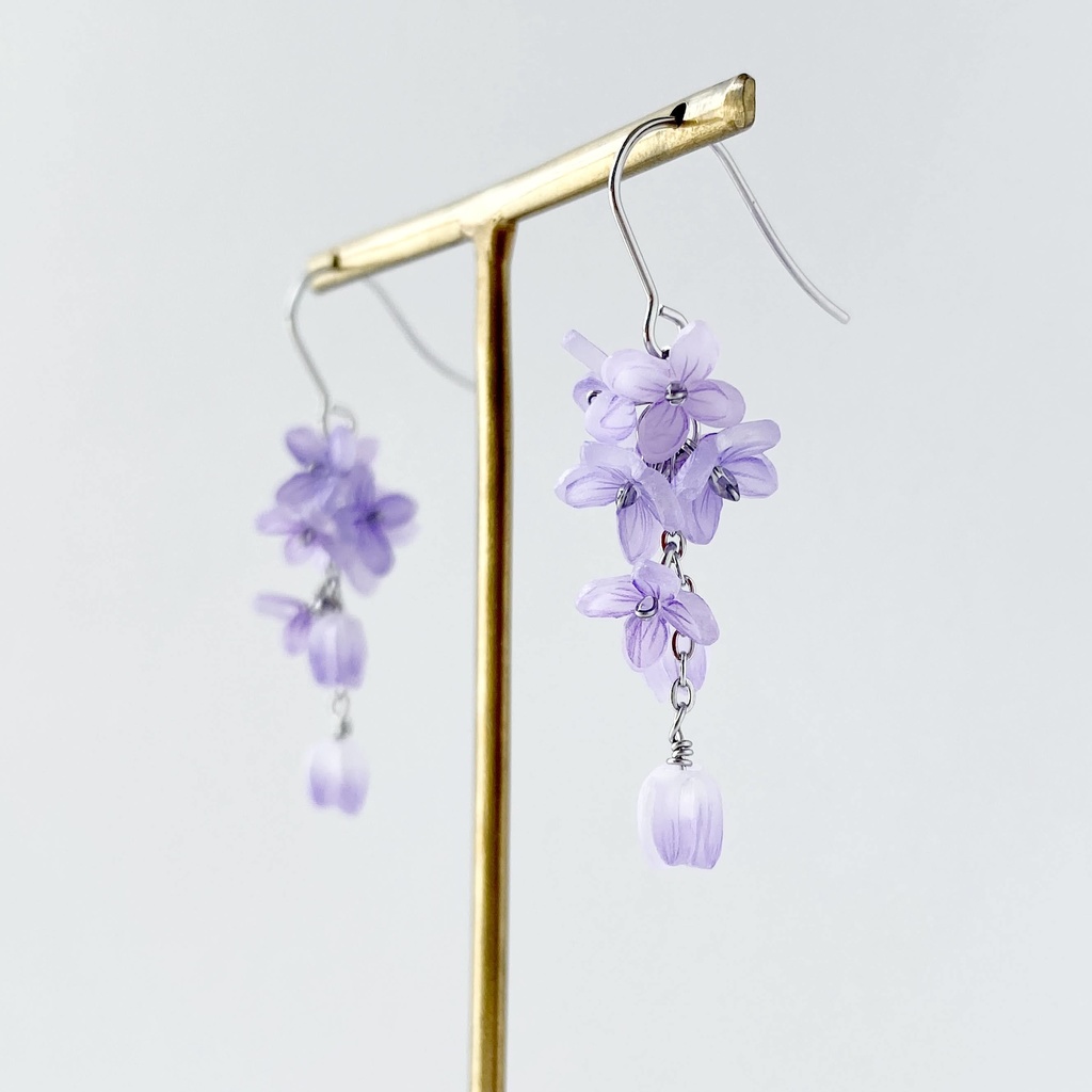 ライラック パープル×シルバー ピアス/イヤリング