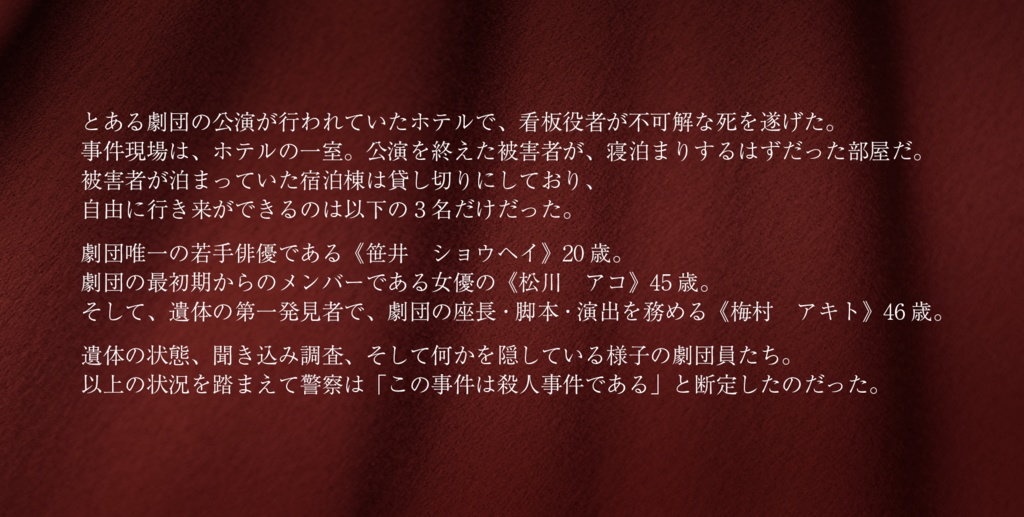 【マーダーミステリー】或る劇団員たちの猿芝居