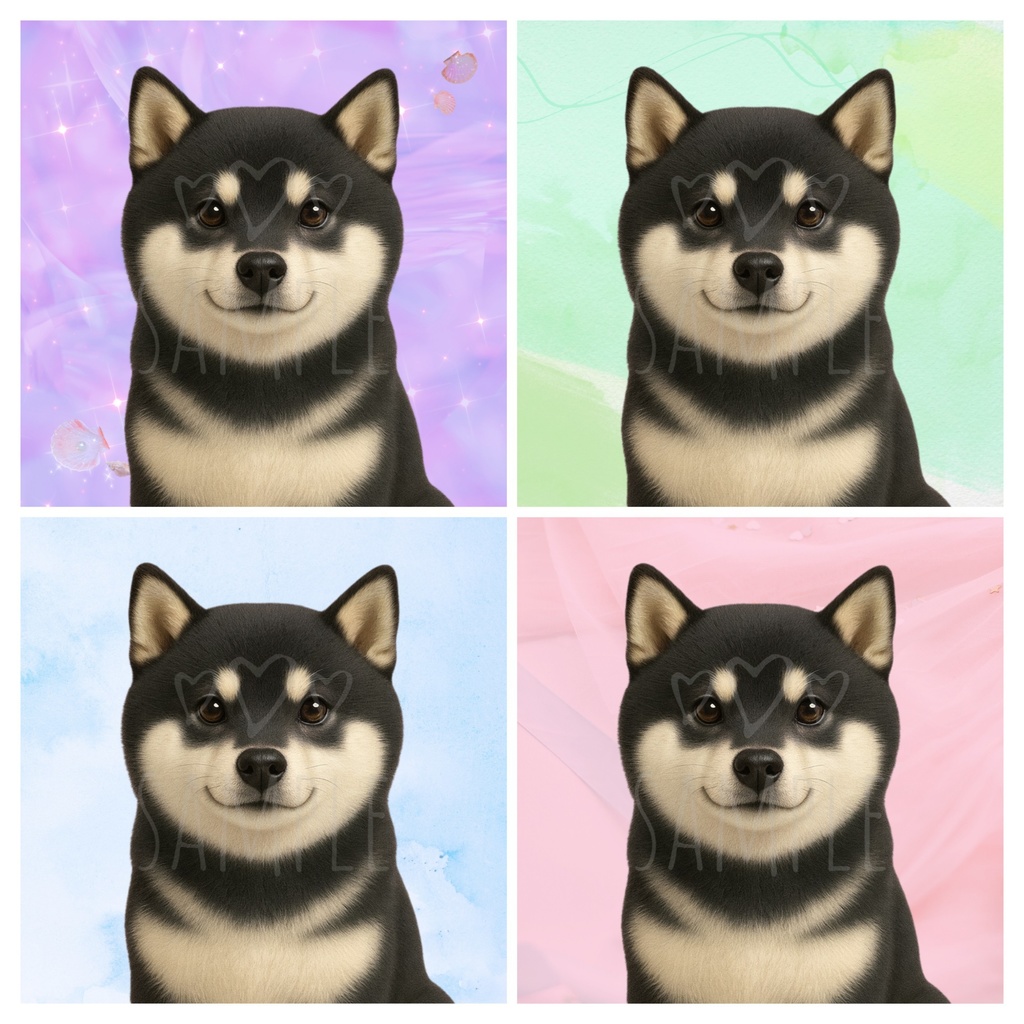 黒柴｜SNSアイコン4点セット（ラベンダー/グリーン/ピンク/ブルー/）