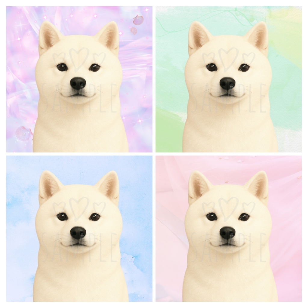 白柴｜SNSアイコン4点セット（ラベンダー/グリーン/ピンク/ブルー/）